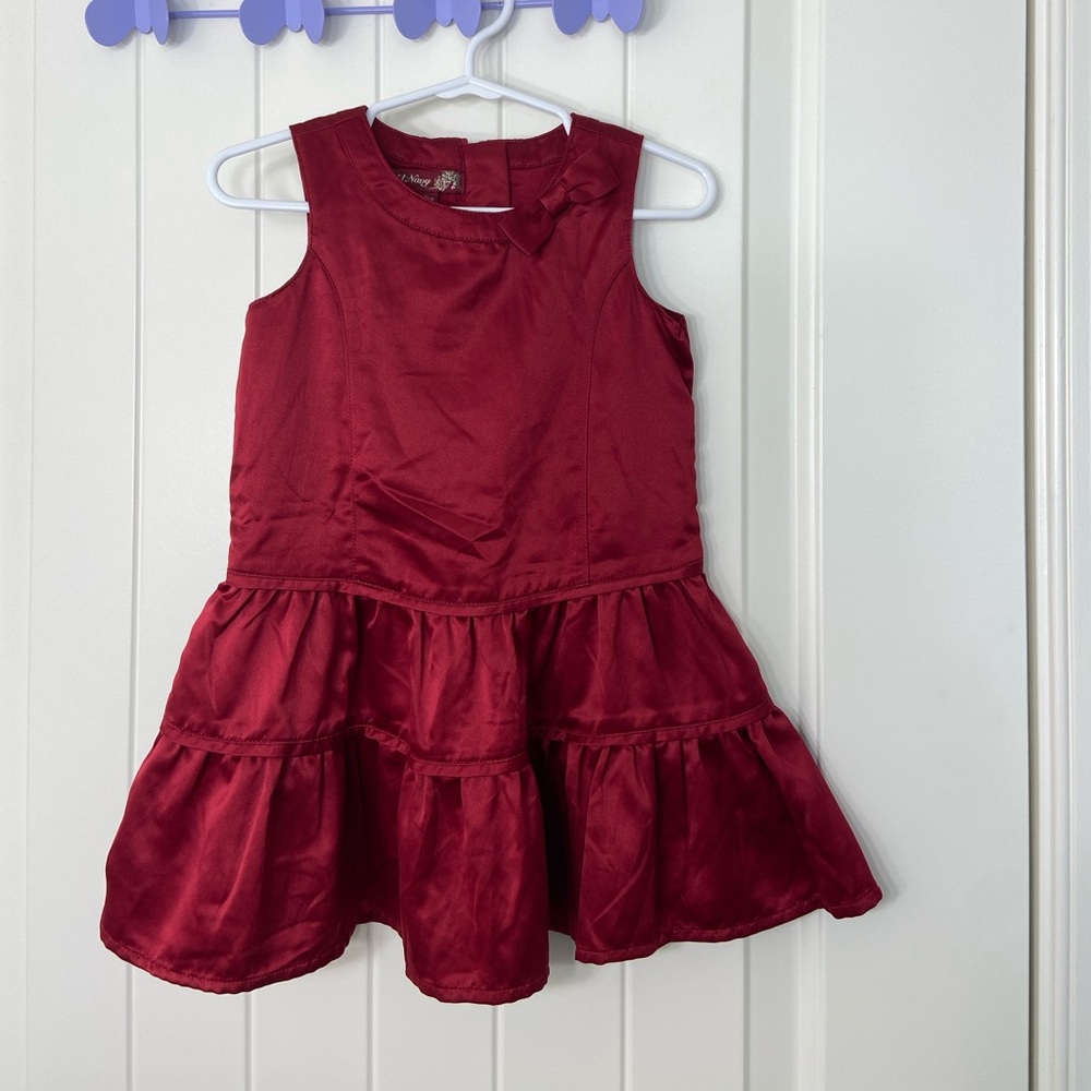 NWOT Vintage Old Navy baby girl’s deep red satin tiered bow sleeveless dress